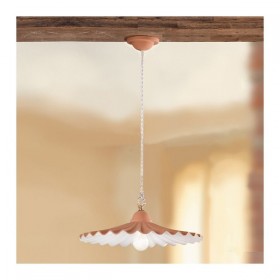 Lustre rustique campagne plat plissé en terre cuite - Ø 43 cm