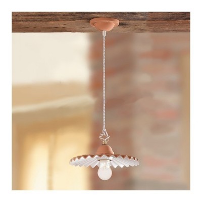 Lustre rustique campagne plat plissé en terre cuite - Ø 28 cm