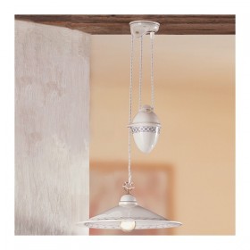 Lustre coulissant en céramique avec contrepoids et plaque à bord lisse décoré - Ø 43 cm
