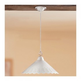 Lampadario in ceramica piatto liscio traforato rustico country - Ø 40 cm