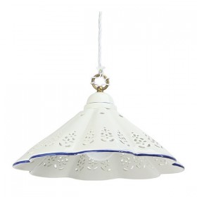 Lámpara de araña plana de cerámica plisada con borde perforado, estilo country vintage - Ø 39 cm