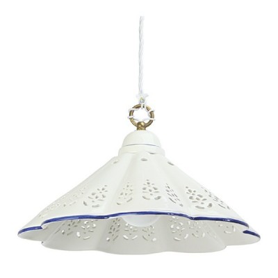 Lustre plat plissé en céramique à bord ajouré, campagne vintage - Ø 39 cm