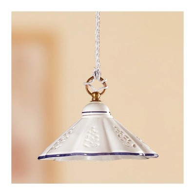 Lámpara de araña plana de cerámica plisada con borde perforado, estilo country vintage - Ø 23 cm