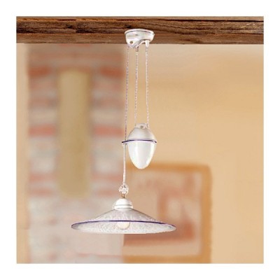 Ceramic sliding chandelier with counterweight and smooth plate with perforated decoration - Ø 43 cm