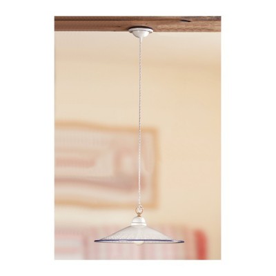 Lampadario in ceramica piatto liscio con decoro traforato country vintage - Ø 43 cm