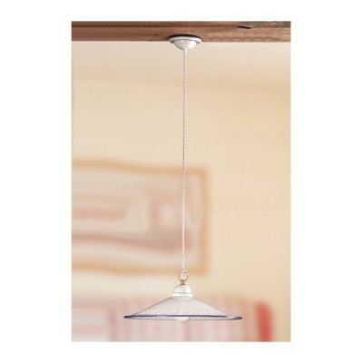 Lámpara de araña de cerámica lisa y plana con decoración perforada estilo country vintage - Ø 43 cm