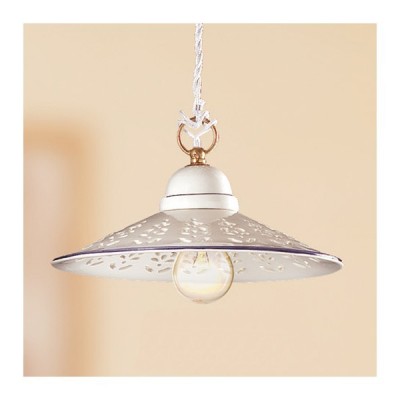 Smooth flat ceramic chandelier with vintage country perforated decoration - Ø 28 cm