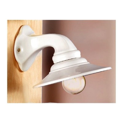 Applique lampada da parete in ceramica piatto liscio rustica country retrò - Ø 21 cm