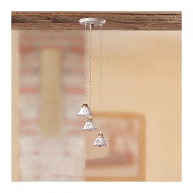 3-light ceramic ceiling lamp with perforated and decorated lampshade