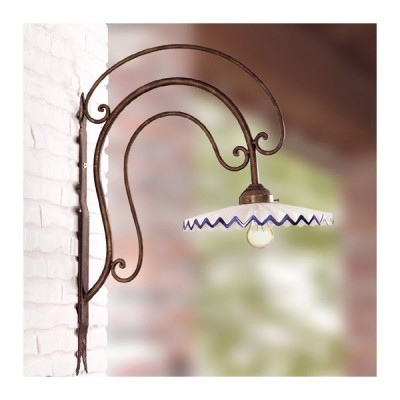 Aplique de pared de hierro forjado con placa de cerámica rústica plisada - Ø 28 cm