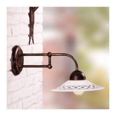 Applique applique en fer forgé avec plaque en céramique rustique décorée de campagne - Ø 21 cm