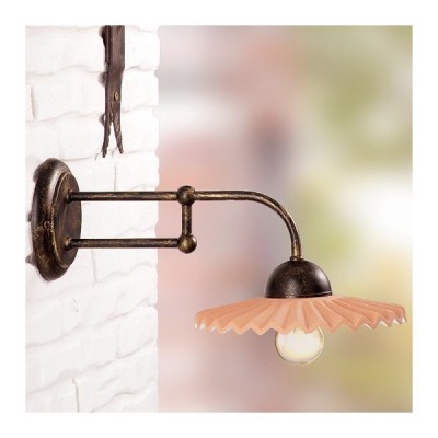 Aplique de pared de hierro forjado con placa de terracota plisada decorada rústicamente - Ø 21 cm
