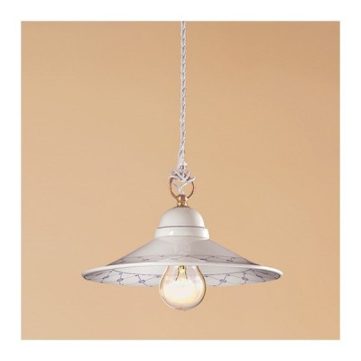 Smooth flat ceramic chandelier with decorated rustic country edges - Ø 28 cm