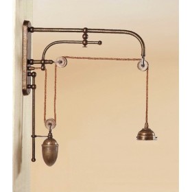 Lampada da muro parete con saliscendi contrappeso in ottone rustico vintage stile retro