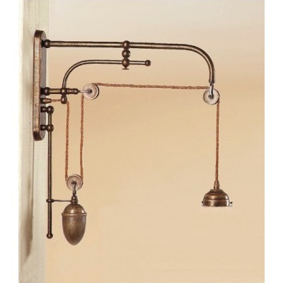 Wall lamp with counterweight slider in rustic vintage retro style brass