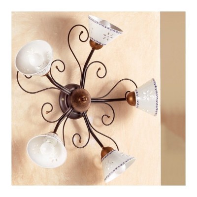 Applique wall lamp with 5 lights, perforated and decorated in wrought iron, vintage and country style - Ø 60 cm