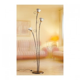 Lampadaire 3 lumières en fer forgé avec plaques ajourées et décorées de style rustique vintage - h 183 cm