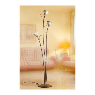 3-light wrought iron floor lamp with perforated and decorated plates in rustic vintage style - h 183 cm