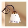 Applique wall lamp in wrought iron with rustic country decorated ceramic plate - Ø 14 cm