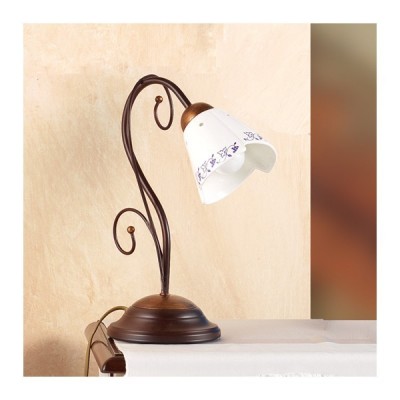 1-flammige Tischlampe aus Schmiedeeisen mit rustikaler Keramikplatte im Landhausstil – Ø 14 cm