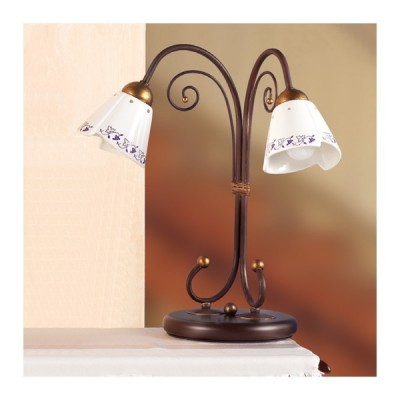 2-flammige Tischlampe aus Schmiedeeisen mit perforierter Keramikplatte im Vintage-Stil – Ø 14 cm