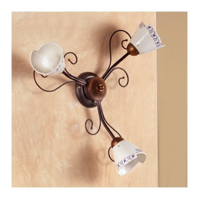 Applique wall lamp with 3 lights decorated in wrought iron, vintage country style - Ø 60 cm