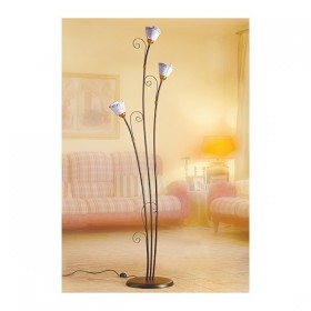 Lampadaire 3 lumières en fer forgé avec plaques décorées de style rustique vintage - h 183 cm