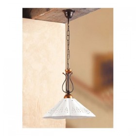 Suspension en fer forgé avec plaque en céramique perforée campagne vintage - Ø 39 cm