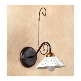 Wandleuchte aus Schmiedeeisen mit gelochter Keramikplatte im Vintage-Stil – Ø 14 cm