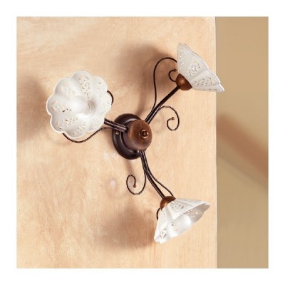 Aplique de pared con 3 luces de hierro forjado perforado ondulado estilo rústico vintage - Ø 60 cm