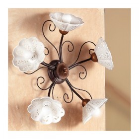 Wandleuchte mit 5 perforierten und gewellten Lichtern aus Schmiedeeisen im Vintage- und Landhausstil – Ø 60 cm