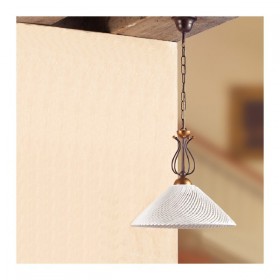 Lampada a sospensione in ferro battuto e paralume in ceramica a spaghetto vintage country – Ø 37 cm