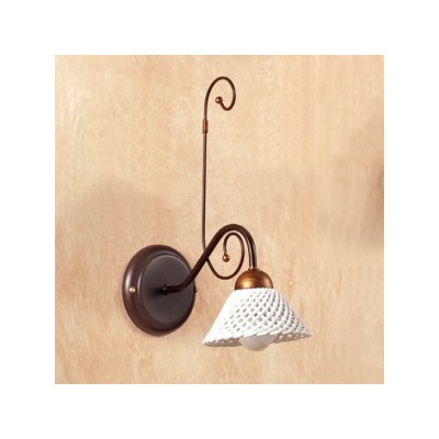 Aplique de pared de hierro forjado con placa de cerámica estilo espagueti campestre vintage - Ø 14 cm