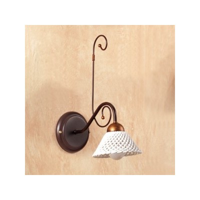 Applique lampada da parete in ferro battuto con piatto in ceramica a spaghetto vintage country – Ø 14 cm