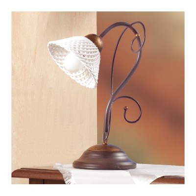 Tischlampe aus Schmiedeeisen mit Retro-Country-Spaghetti-Keramikplatte – Ø 14 cm