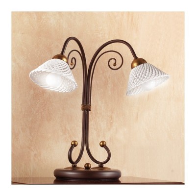 Lampe de table en fer forgé 2 lumières avec plaque en céramique spaghetti country rétro - Ø 14 cm