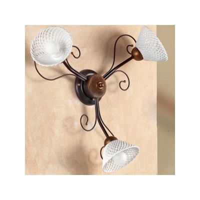 Applique wall lamp in wrought iron with 3 lights with vintage country spaghetti plate - Ø 60 cm