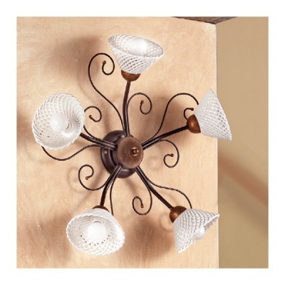 Applique wall lamp with 5 lights in wrought iron with retro and country style spaghetti plate - Ø 60 cm
