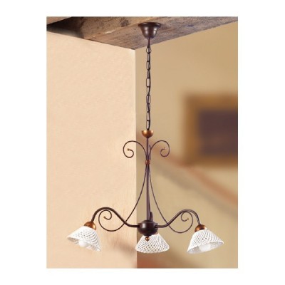 Suspension en fer forgé à 3 lumières en spaghetti céramique rétro vintage – Ø 60 cm