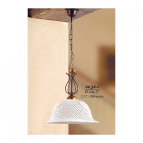 Lampada a sospensione e paralume in ceramica a spaghetto retrò country – Ø 37 cm