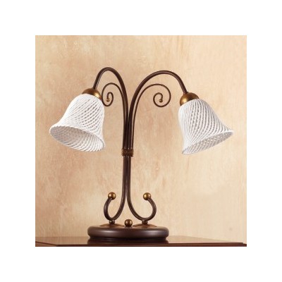 Lampada da tavolo a 2 luci con piatto in ceramica a campanella a spaghetto vintage country – Ø 14 cm
