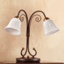 Lampe de table 2 lumières avec plaque en céramique vintage country spaghetti bell - Ø 14 cm