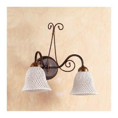 Applique applique 2 lumières avec plaque en céramique en forme de cloche spaghetti country rétro - Ø 14 cm