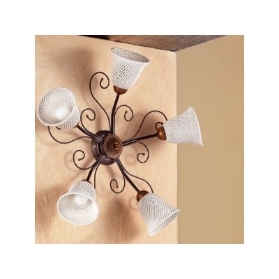 Applique lampada da parete a 5 luci con piatto a campanella a spaghetto stile retrò e country – Ø 60 cm