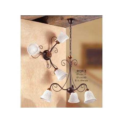 Retro vintage spaghetti bell ceramic pendant lamp with 3 lights - Ø 60 cm