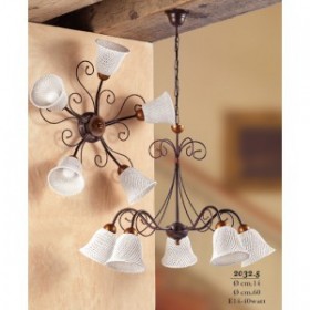 Suspension 5 lumières en céramique forme cloche spaghetti rétro vintage - Ø 60 cm