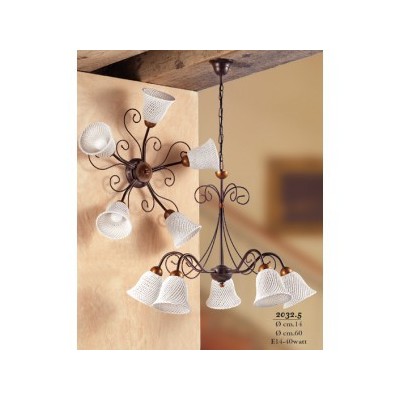 Lámpara colgante de cerámica de 5 luces con forma de campana de espagueti retro vintage - Ø 60 cm