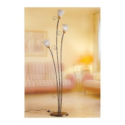 3-light wrought iron floor lamp with spaghetti-worked bell-shaped plates in rustic vintage style - h 183 cm