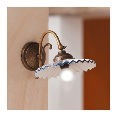 Applique lampada da parete in ottone e paralume in ceramica plissettato stile vintage – Ø 21 cm