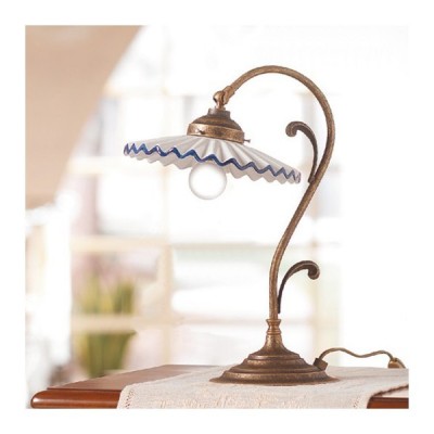 Tischlampe aus Messing und plissierter Keramiklampenschirm im Landhausstil – Ø 21 cm